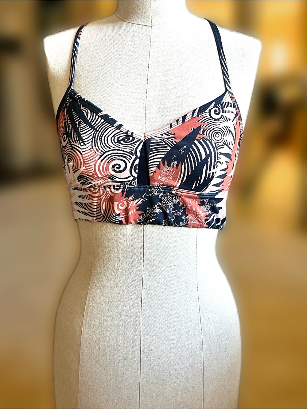 JoyLab Printed Bralette Top in Coral & Navy - Women sports bra